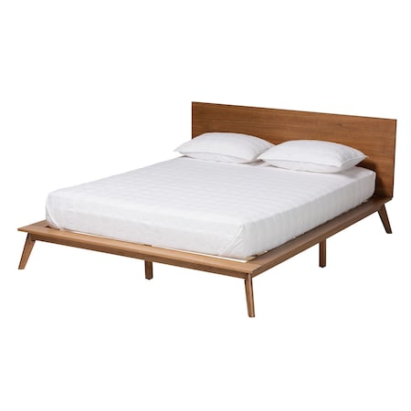 Baxton Studio Wheatley Mid-Century Modern Walnut Brown Finished Wood Queen Size Platform Bed 235-13244-ZORO